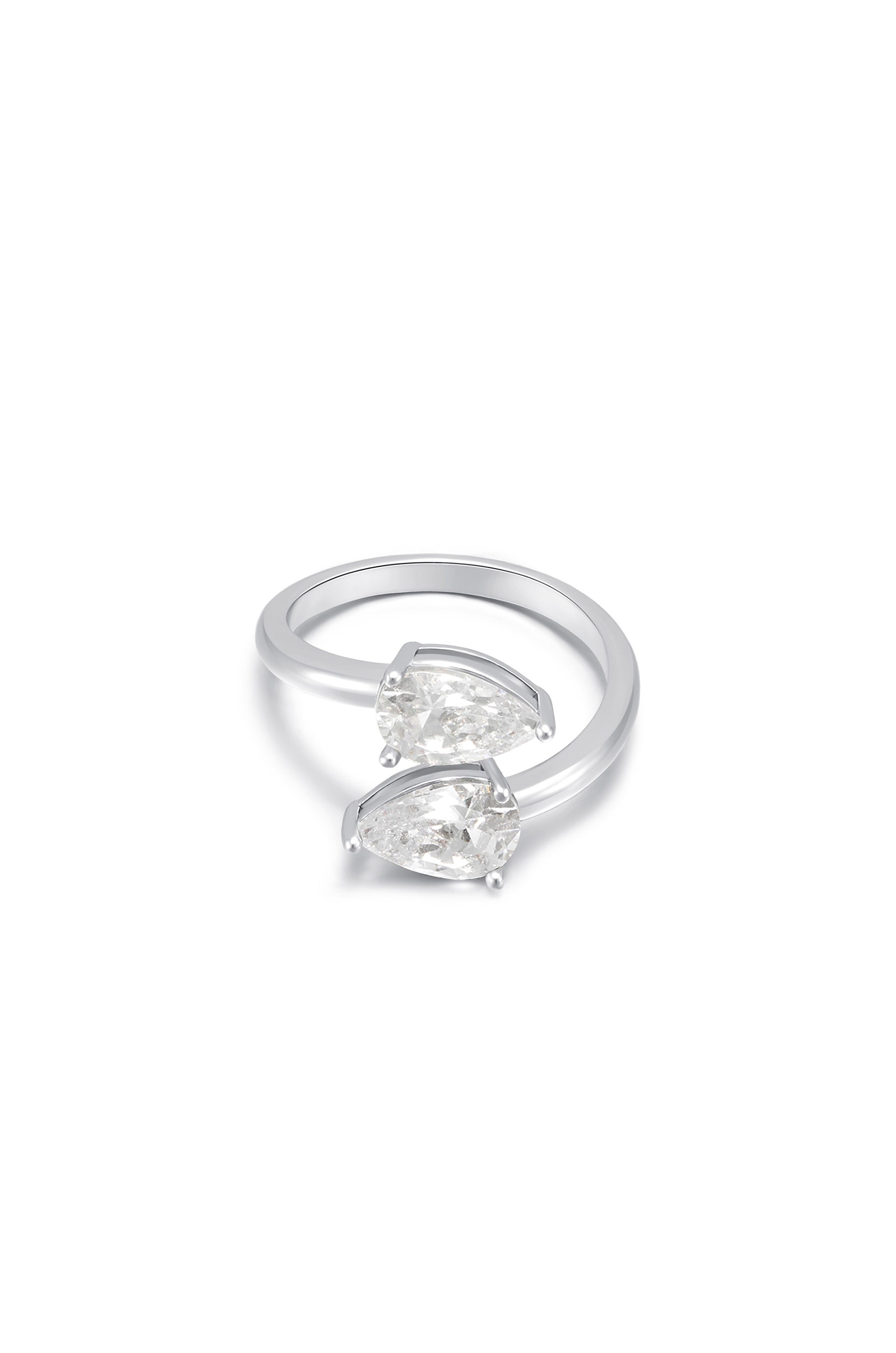 Crystal Teardrop Wrap Ring in rhodium