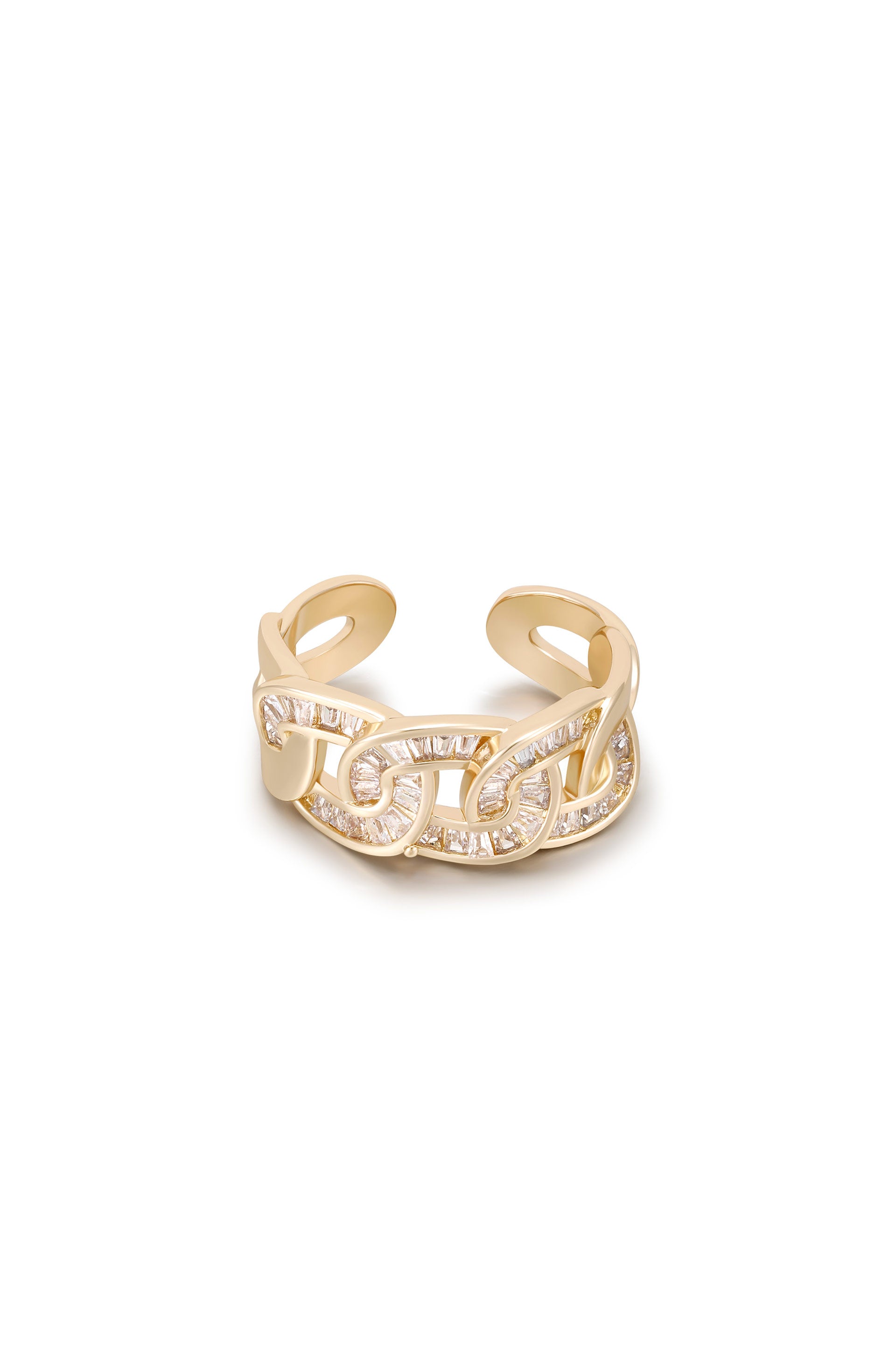 Adjustable Crystal 18kt Gold Plated Link Ring