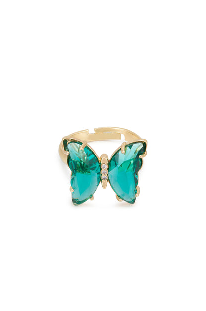 Flutter Away Green Crystal 18k Gold Plated Ring