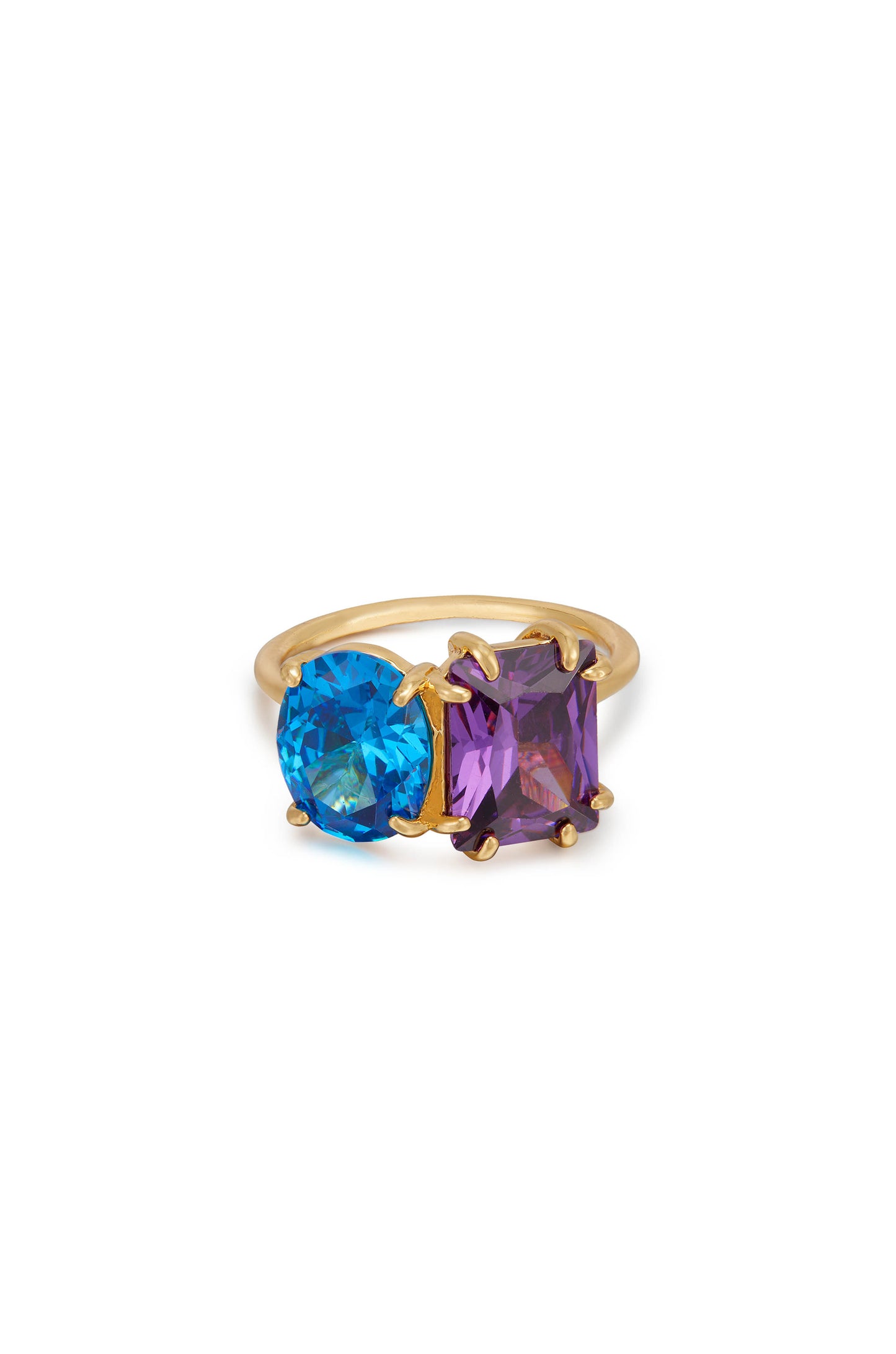 Toi Et Moi Unity Crystals 18k Gold Plated Ring in purple and saphire