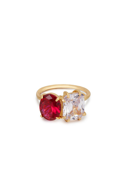 Toi Et Moi Unity Crystals 18k Gold Plated Ring in ruby