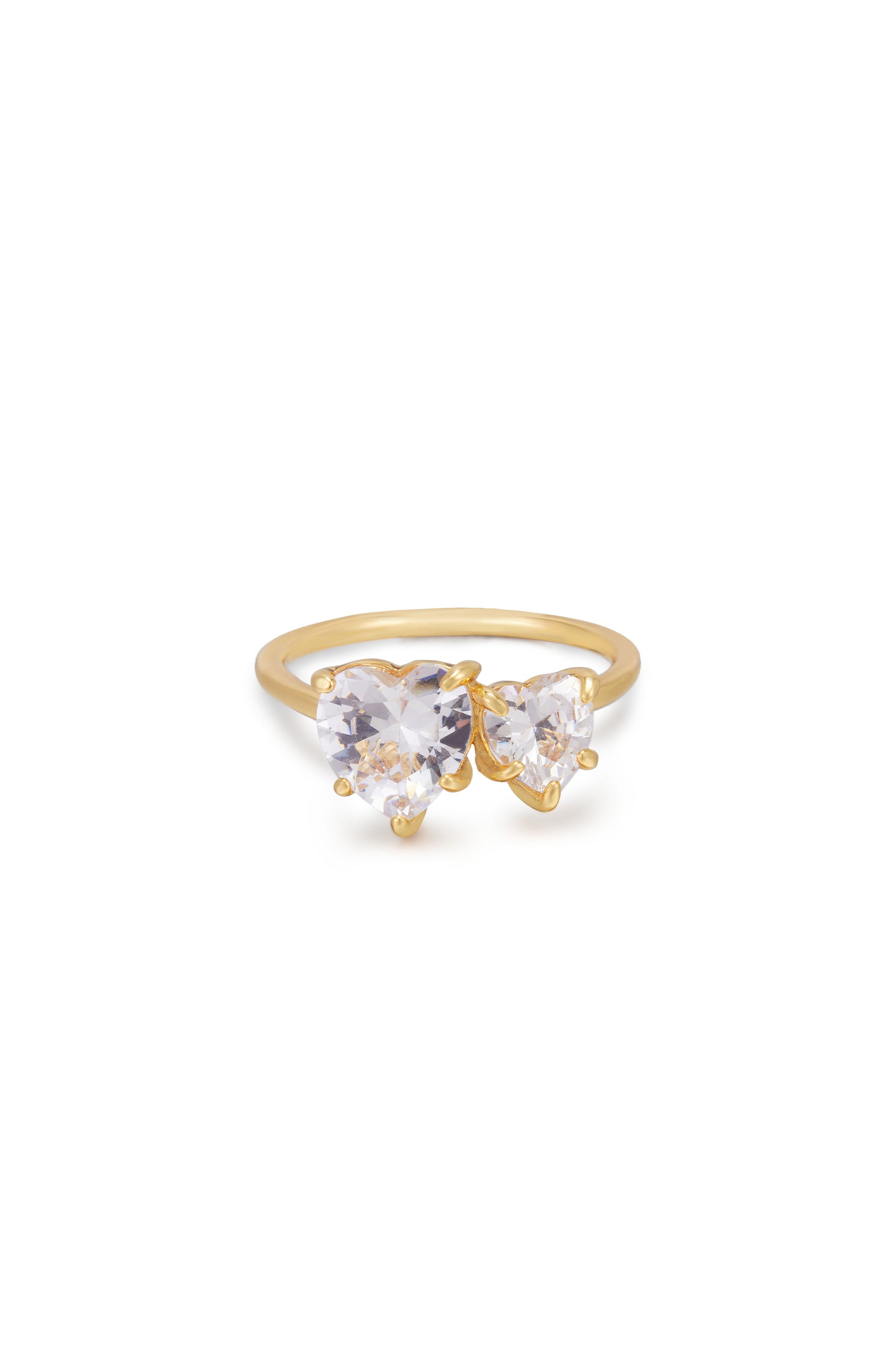 Toi Et Moi Heart and Mini Heart 18k Gold Plated Ring in clear