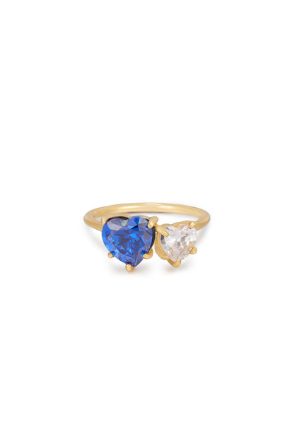 Toi Et Moi Heart and Mini Heart 18k Gold Plated Ring in saphire