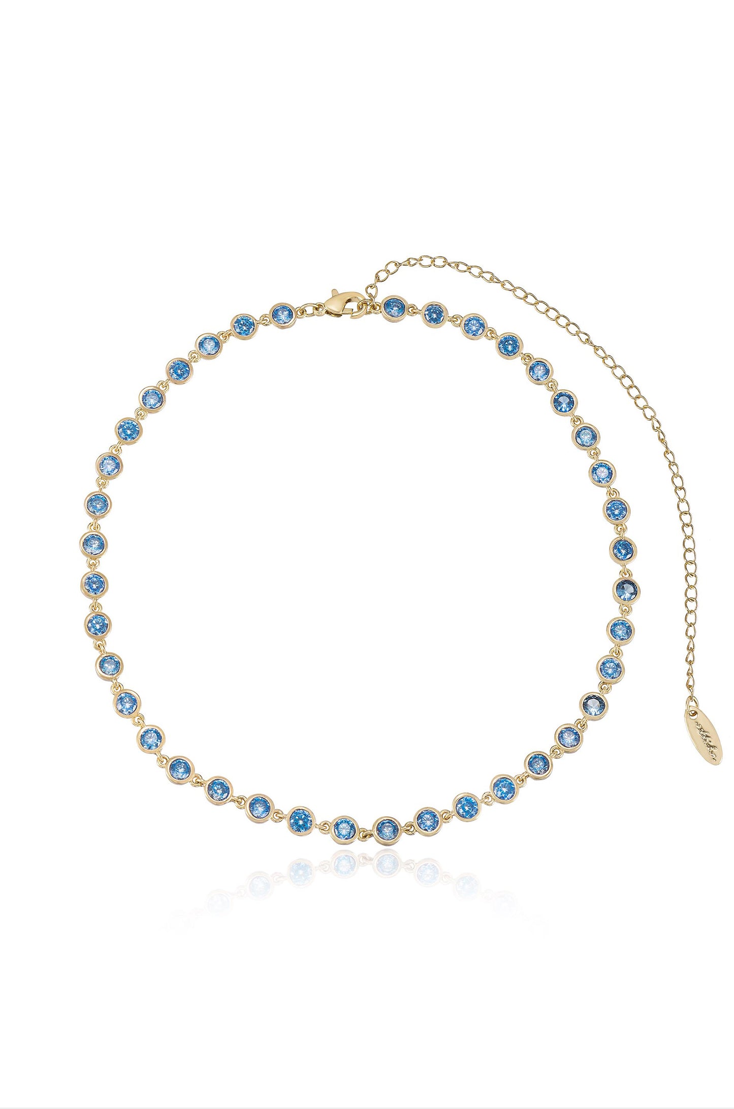 Crystal Disc and 18k Gold Plated Link Necklace aqua