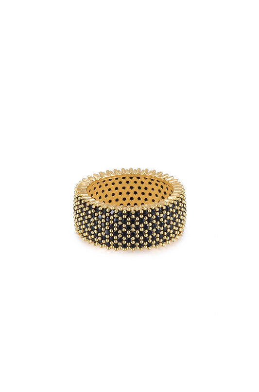 Crystal Thick Band 18k Gold Plated Ring in black