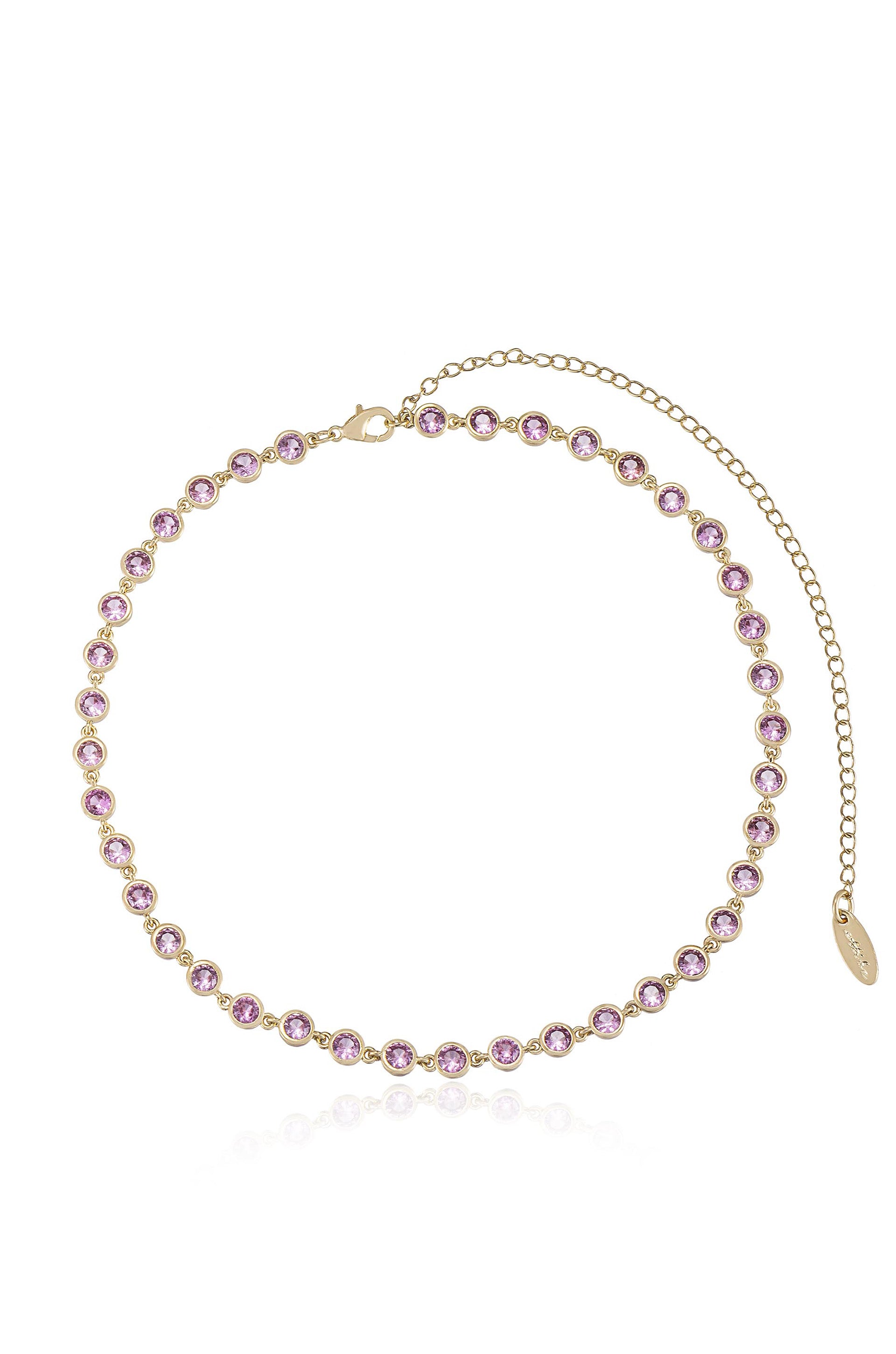 Crystal Disc and 18k Gold Plated Link Necklace in pink