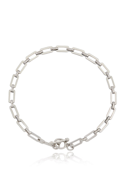Golden Flat Rectangle Chain Necklace on rhodium