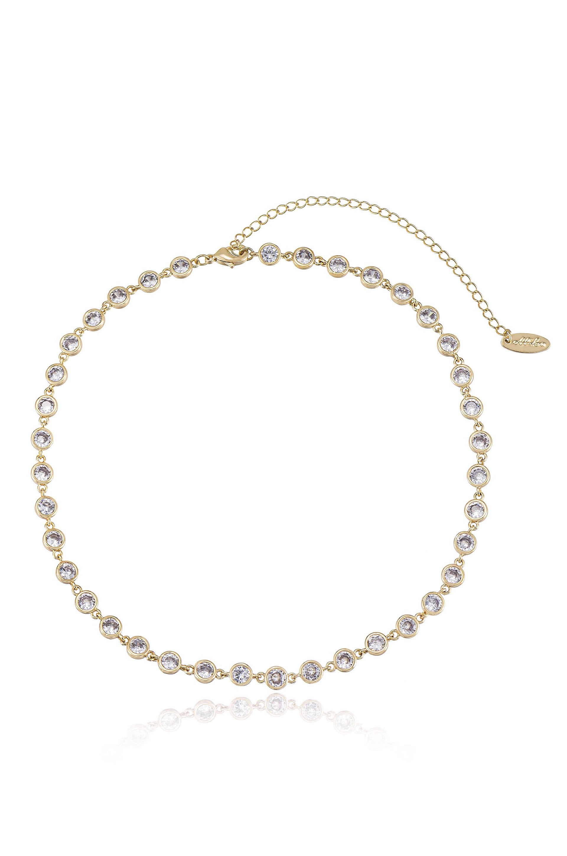 Crystal Disc and 18k Gold Plated Link Necklace in clear