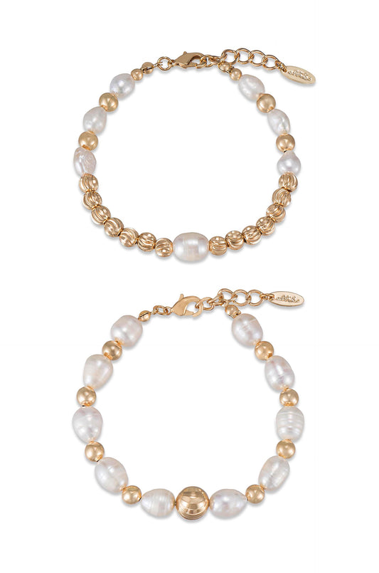 Perfect Days Freshwater Pearl and 18k Gold Plated Bracelet Set
