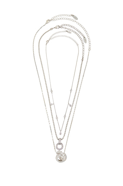 Dainty Crystal Trio Necklace Set in rhodium