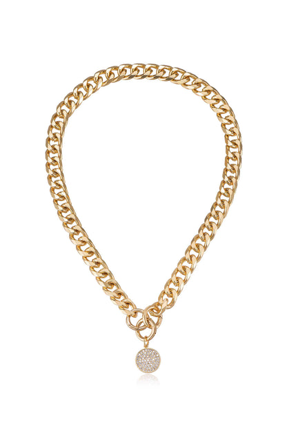 Crystal Disc Charm and 18k Gold Plated Chain Necklace