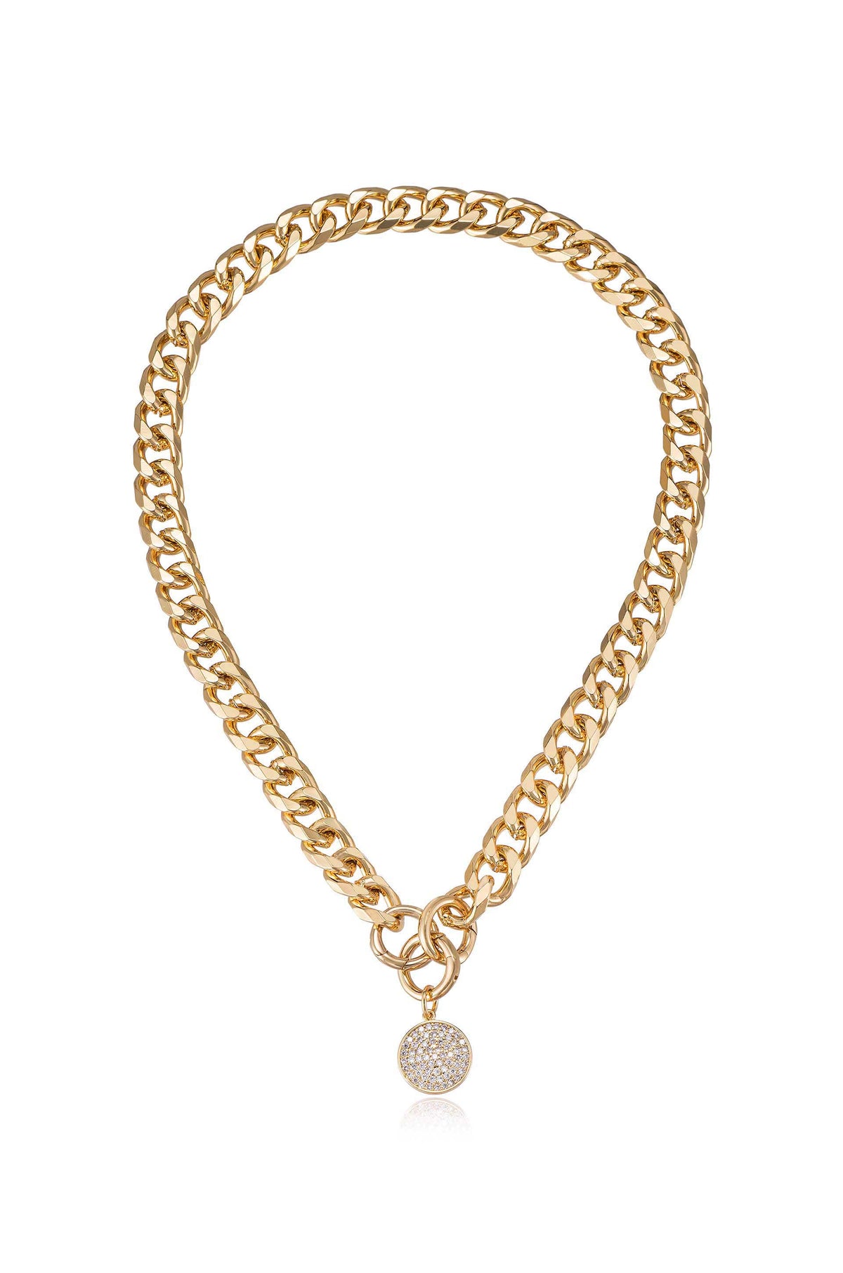 Crystal Disc Charm Chain Necklace