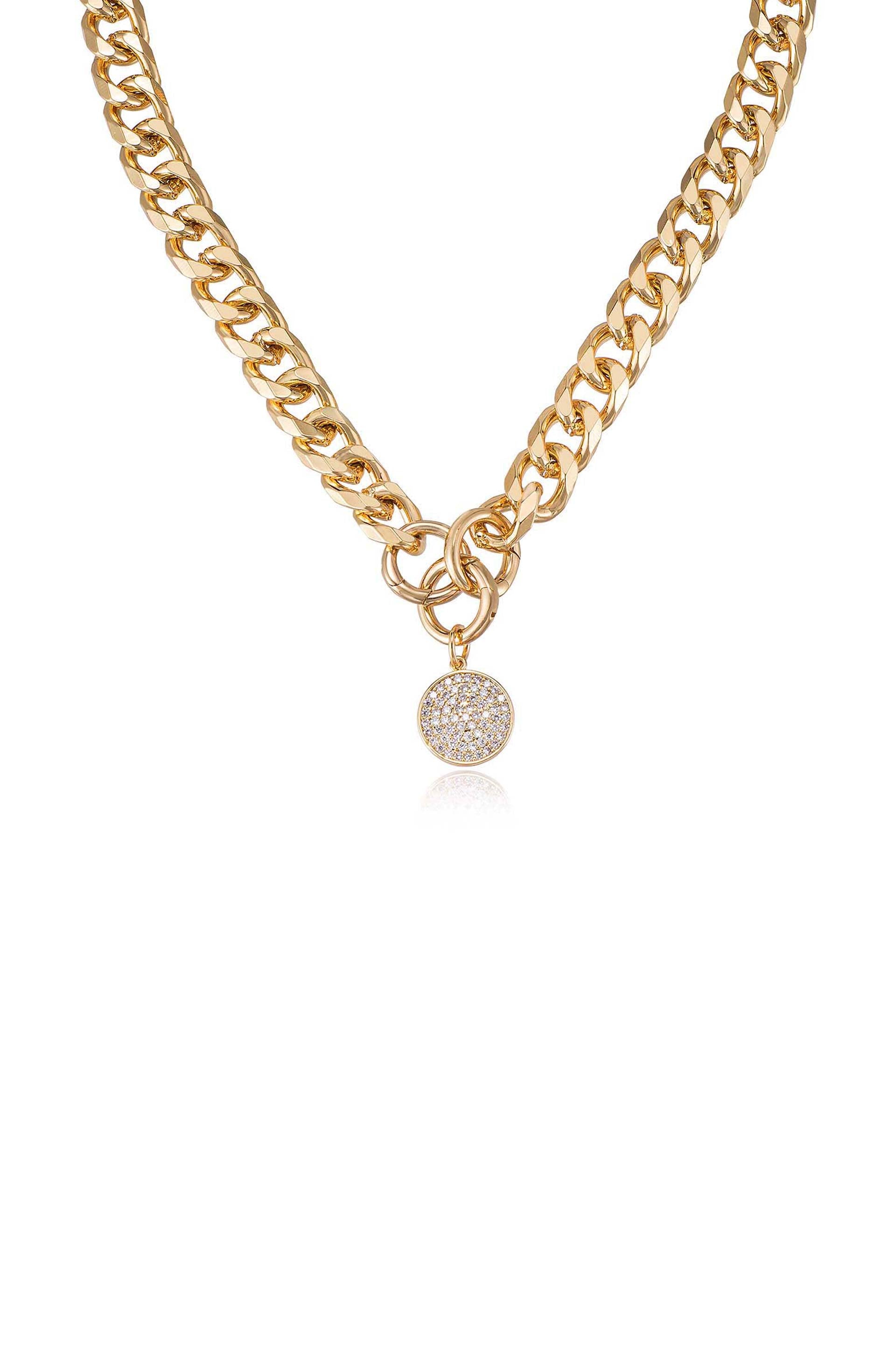 Crystal Disc Charm and 18k Gold Plated Chain Necklace close