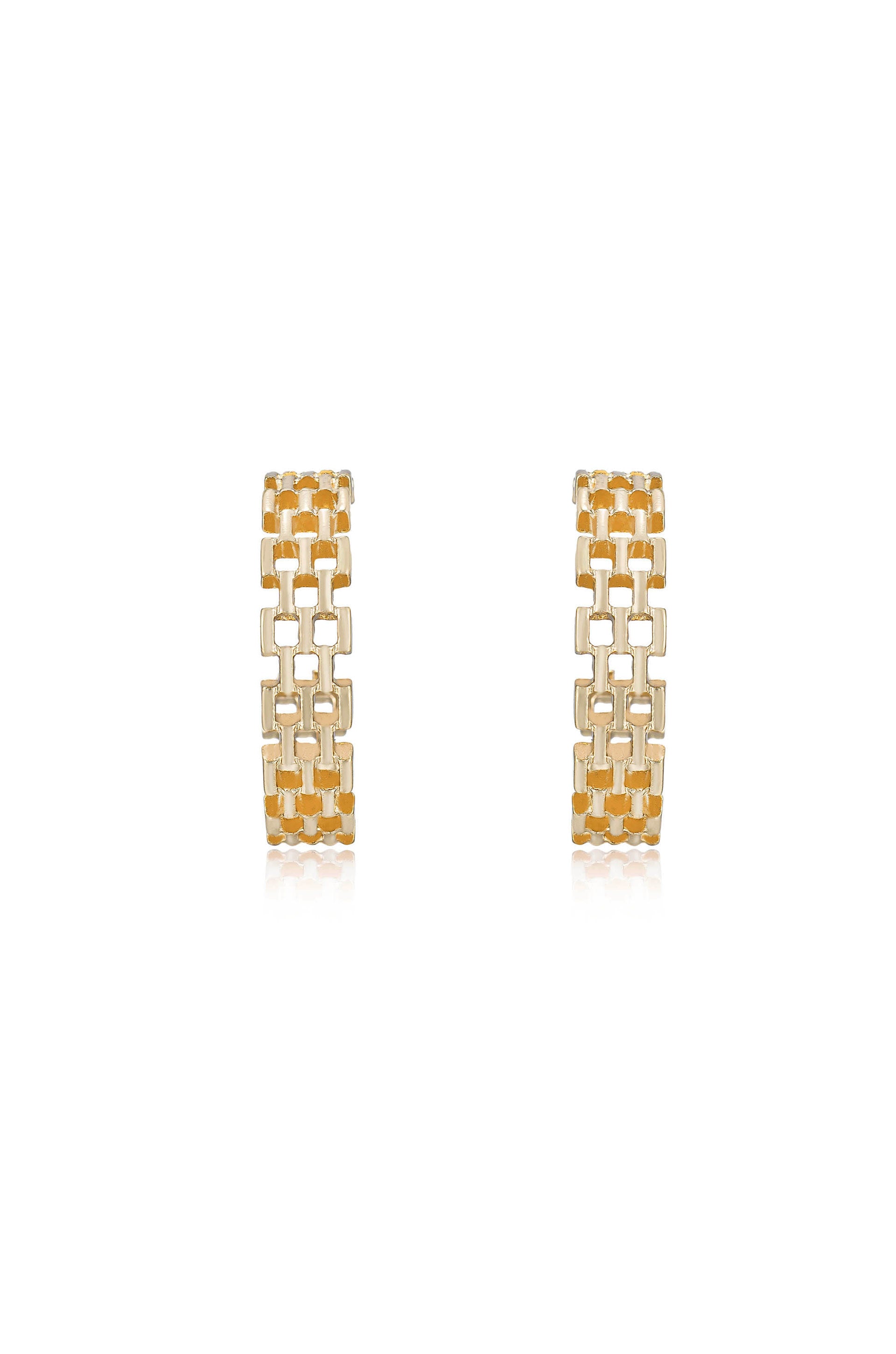 Modern Chainmail 18k Gold Plated Hoops front