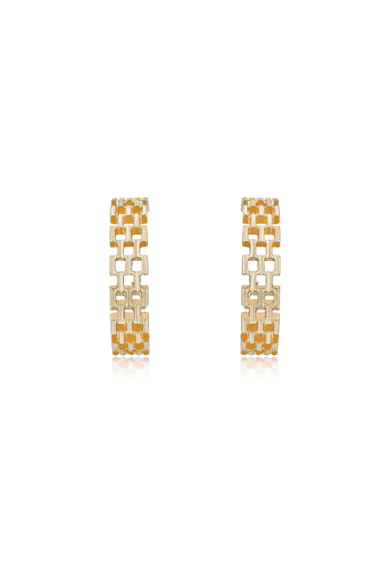 Modern Chainmail 18k Gold Plated Hoops front