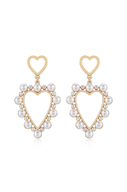 Big Heart Pearl and 18k Gold Plated Dangle Earrings