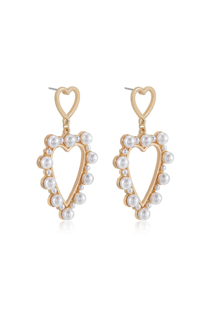 Big Heart Pearl and 18k Gold Plated Dangle Earrings side