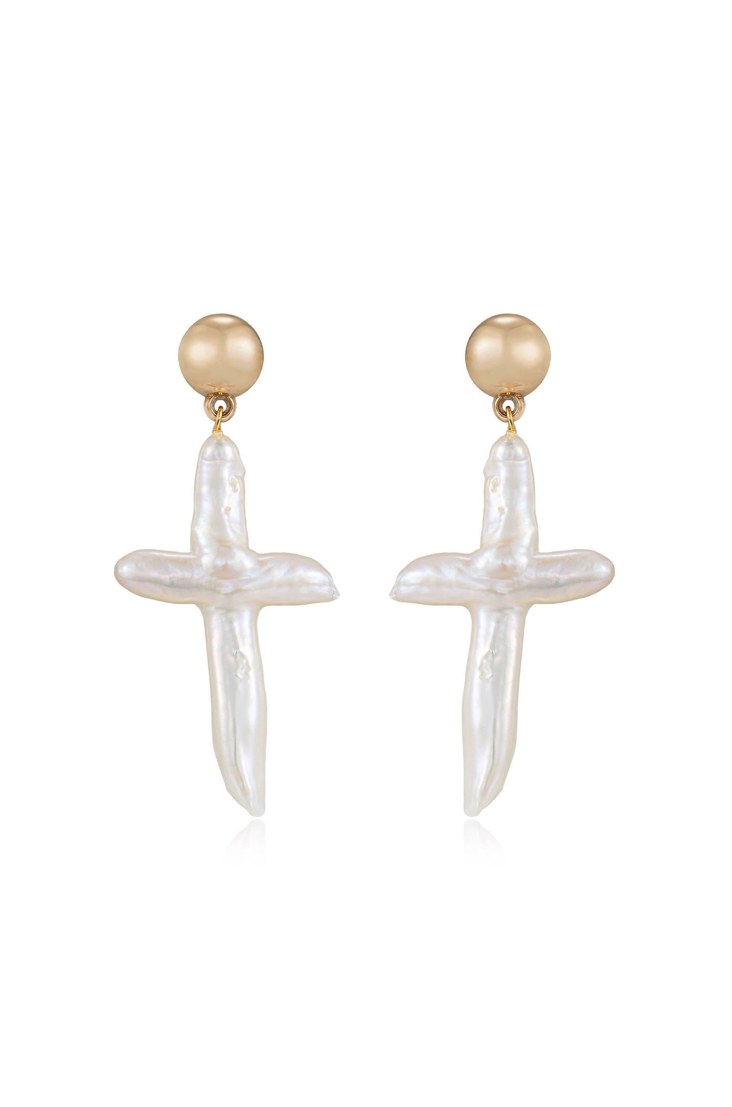 Organic Freshwater Pearl Cross 18k Gold Plated Earrings