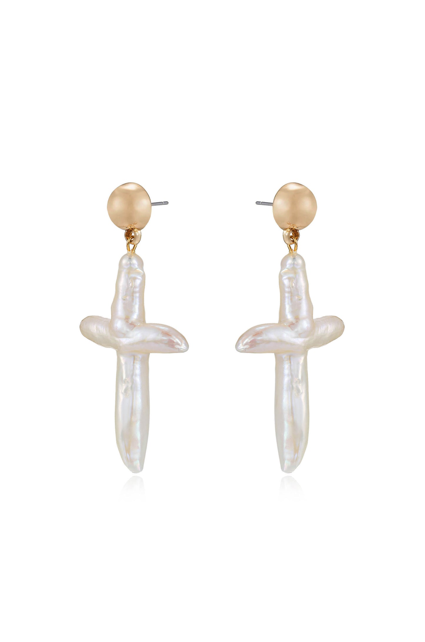 Organic Freshwater Pearl Cross 18k Gold Plated Earrings side
