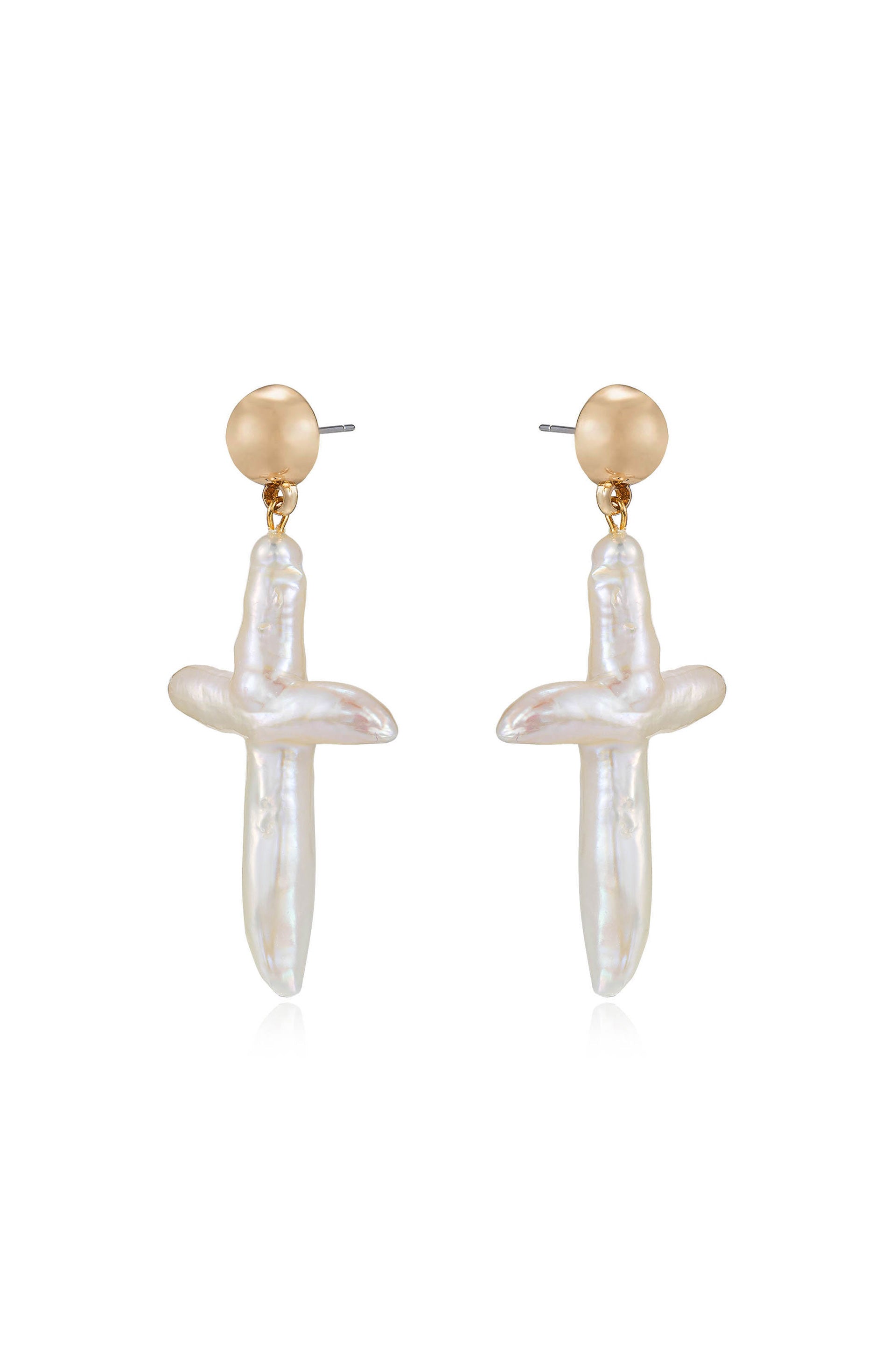 Organic Freshwater Pearl Cross 18k Gold Plated Earrings side