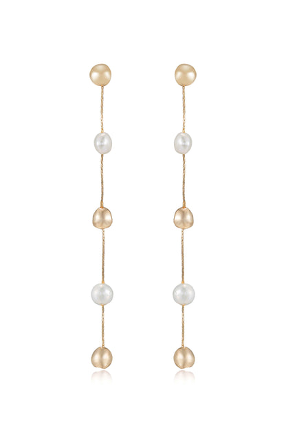 Alternating Freshwater Pearl and 18k Gold Plated Bead Drop Earrings
