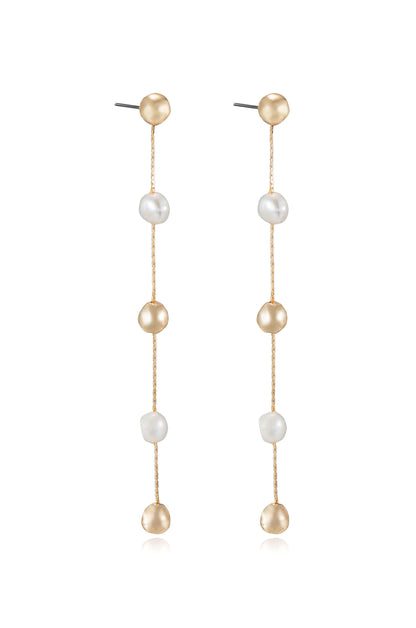 Alternating Freshwater Pearl and 18k Gold Plated Bead Drop Earrings side