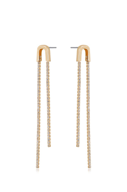 Double Crystal Chain Drop 18k Gold Plated Earrings side