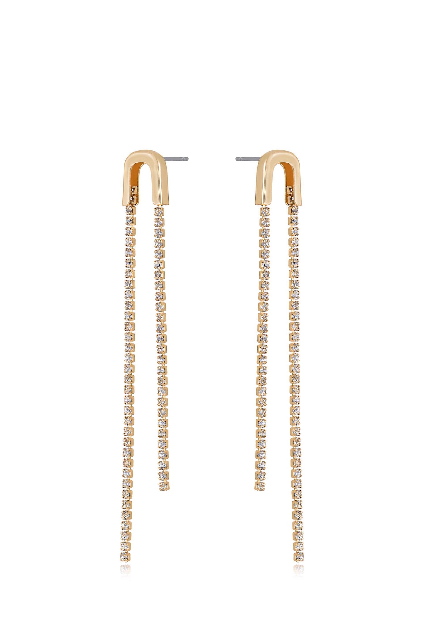 Double Crystal Chain Drop 18k Gold Plated Earrings side