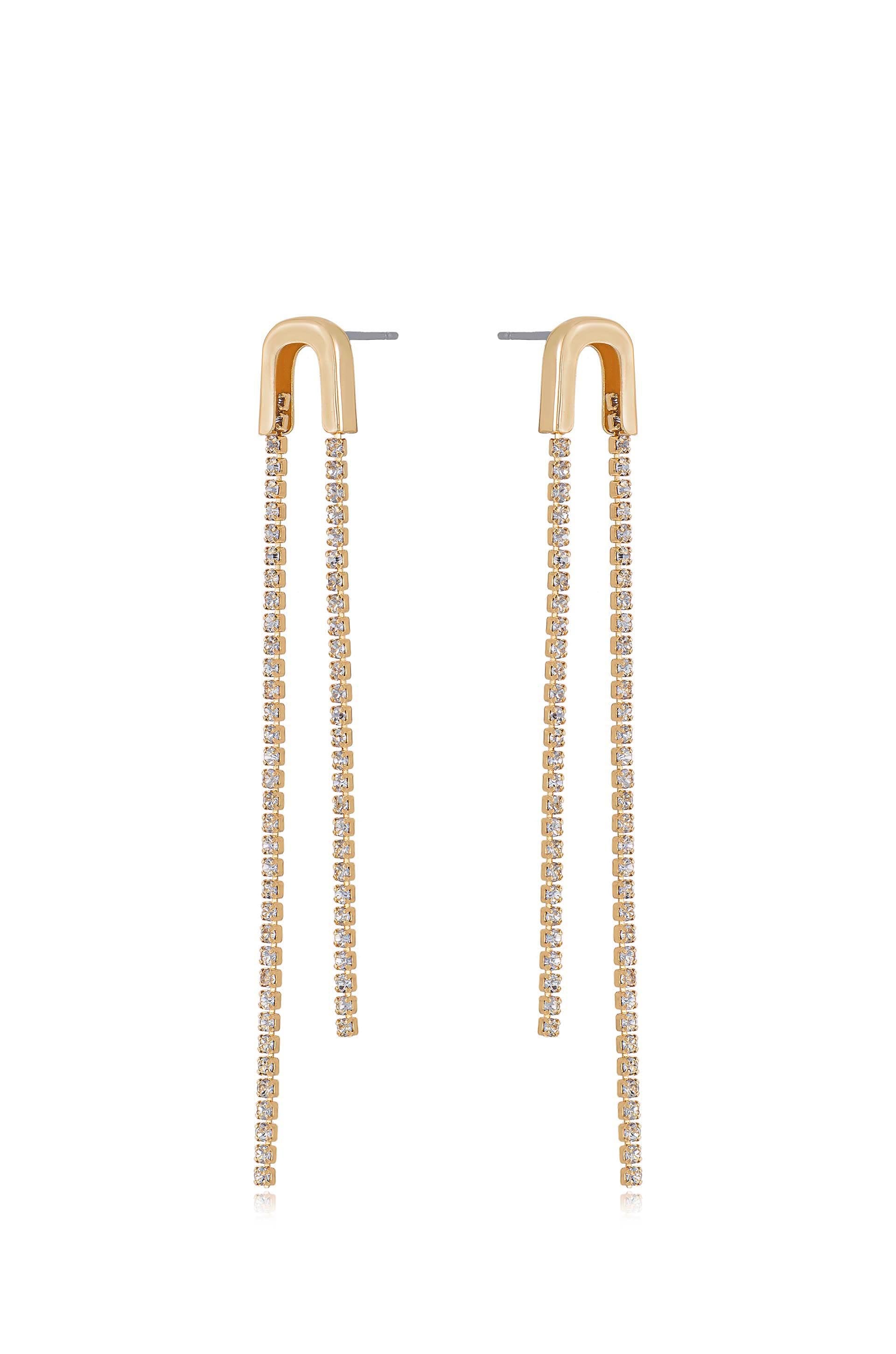 Double Crystal Chain Drop 18k Gold Plated Earrings side