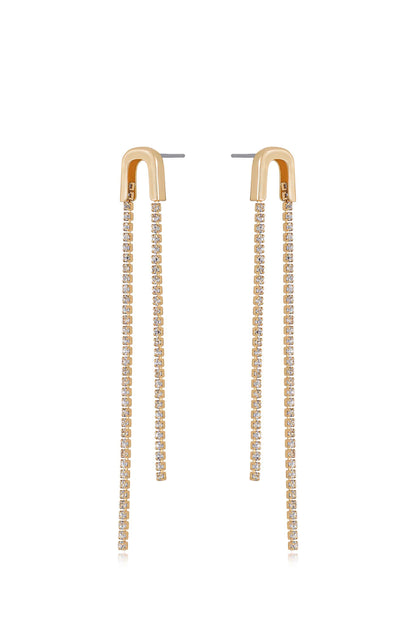 Double Crystal Chain Drop 18k Gold Plated Earrings side