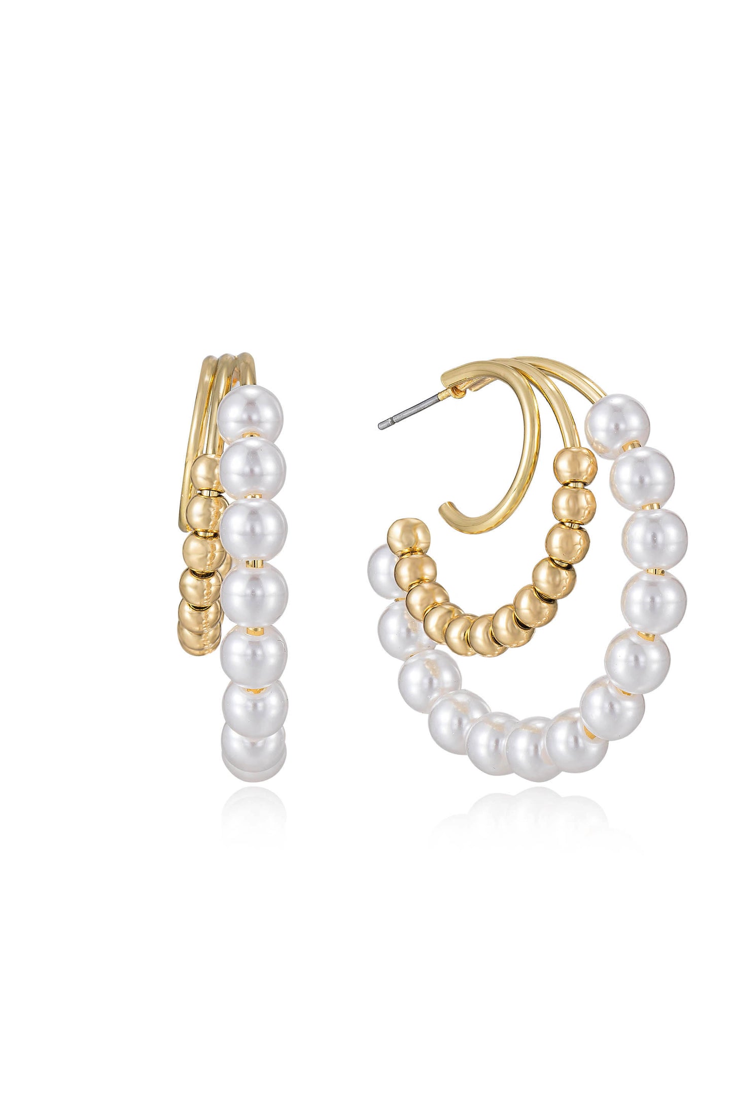 Pearl and 18kt Gold Plated Beaded Hoop Earrings