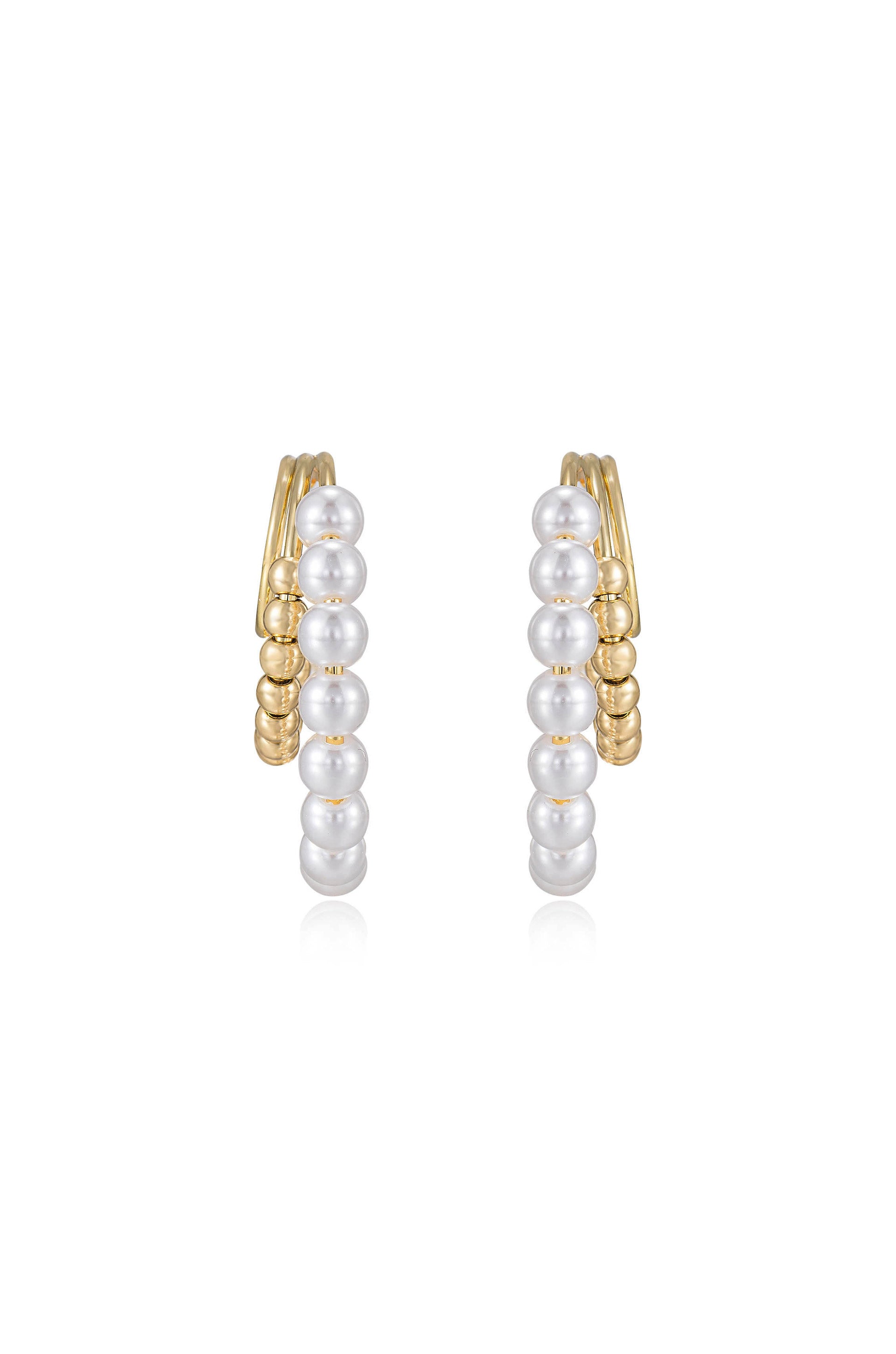 Pearl and 18kt Gold Plated Beaded Hoop Earrings front