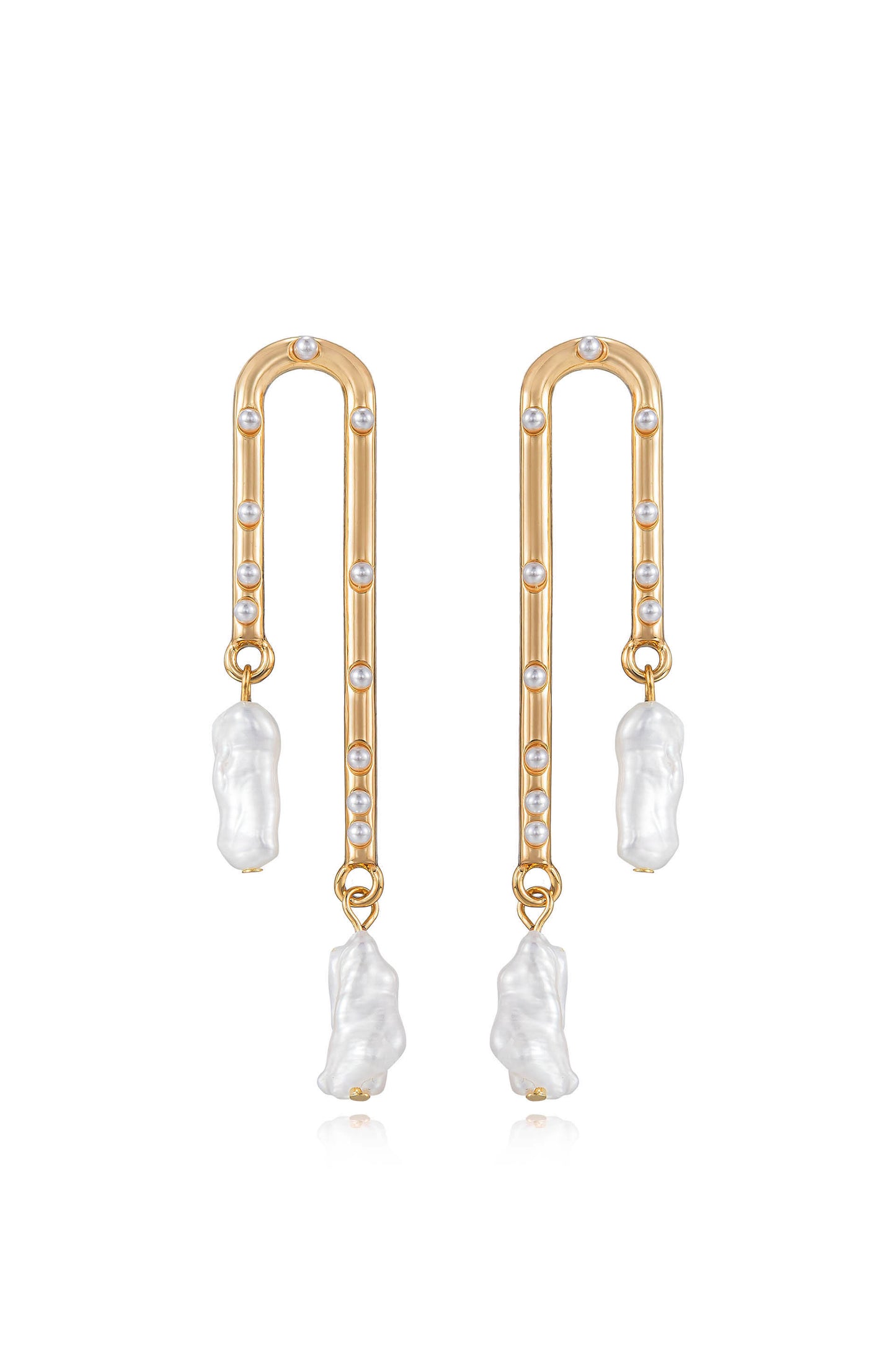 Asymmetrical Pearl Dangle 18k Gold Plated Earrings