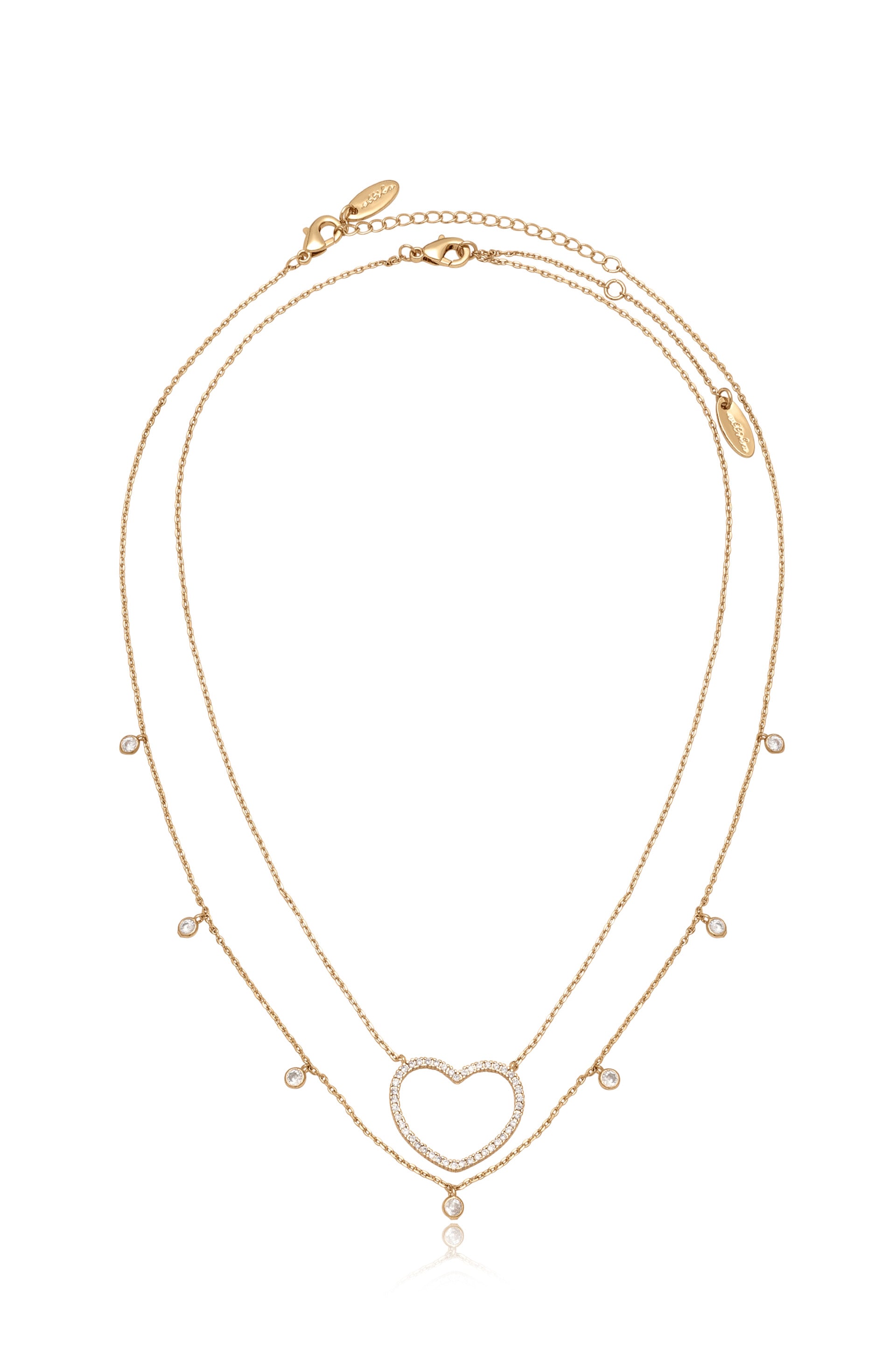 Crystal Heart and Drop Layered Necklace Set of 2 full