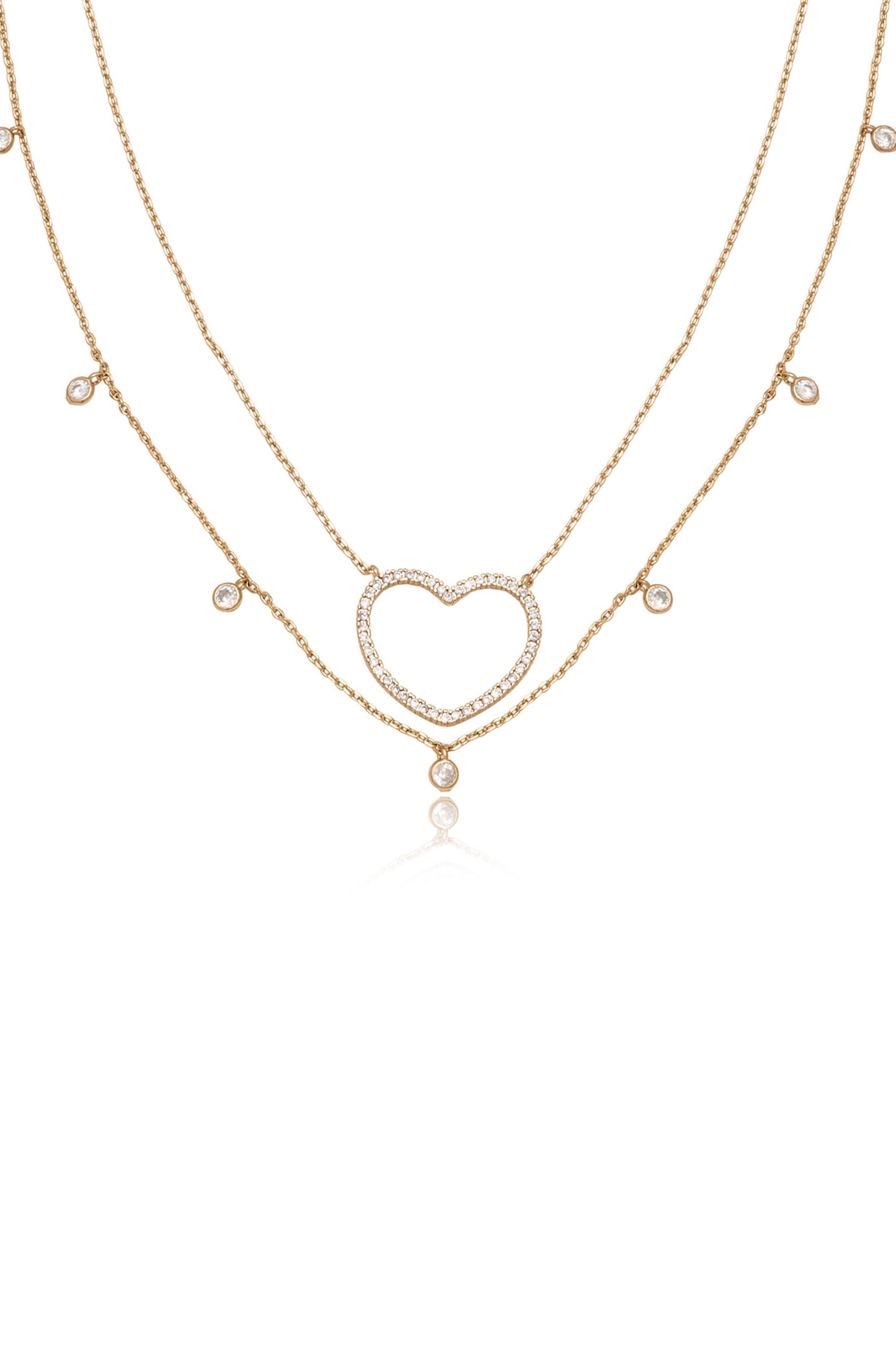 Crystal Heart and Drop Layered 18k Gold Plated Necklace Set of 2 close