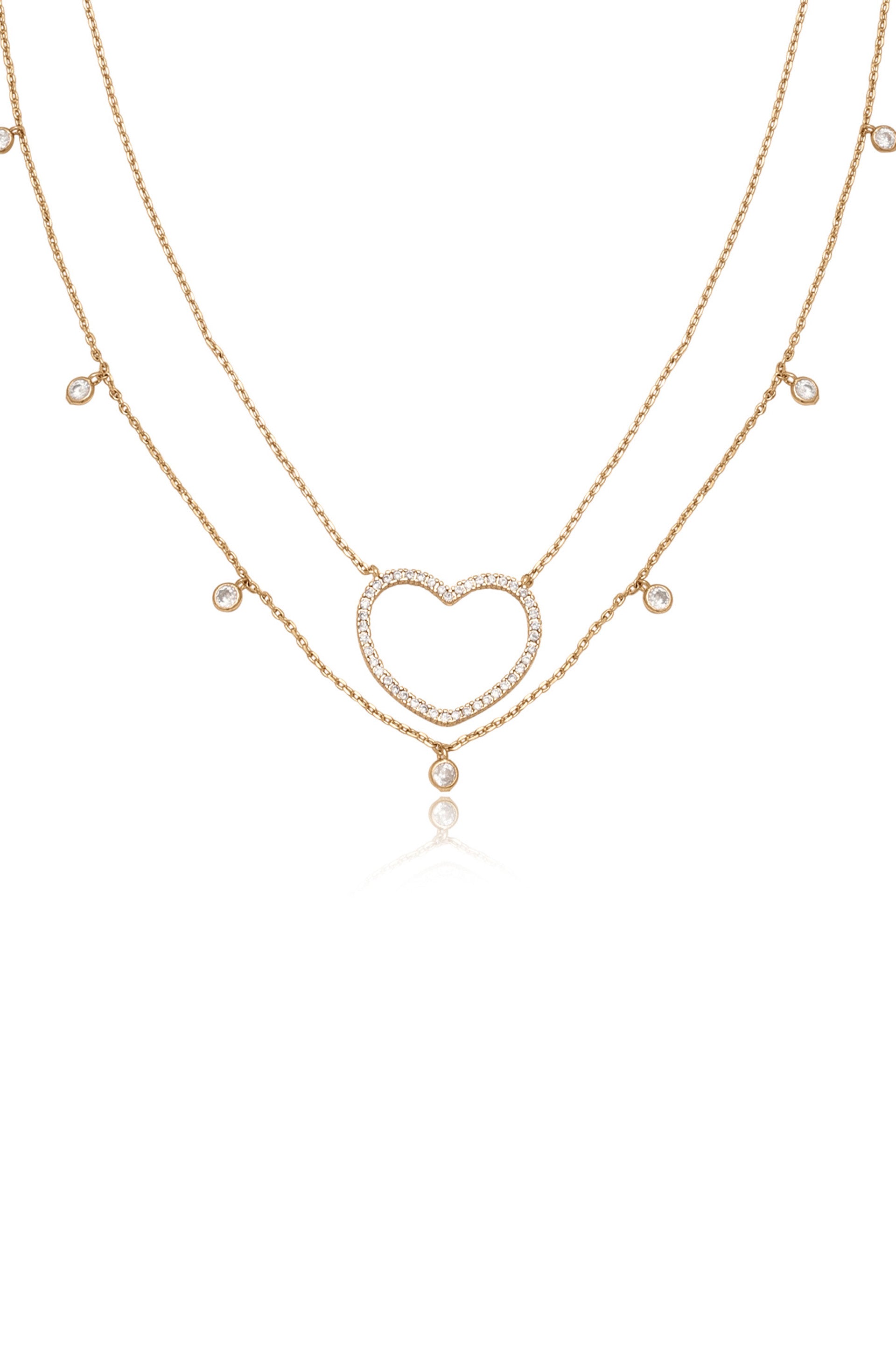 Crystal Heart and Drop Layered Necklace Set of 2