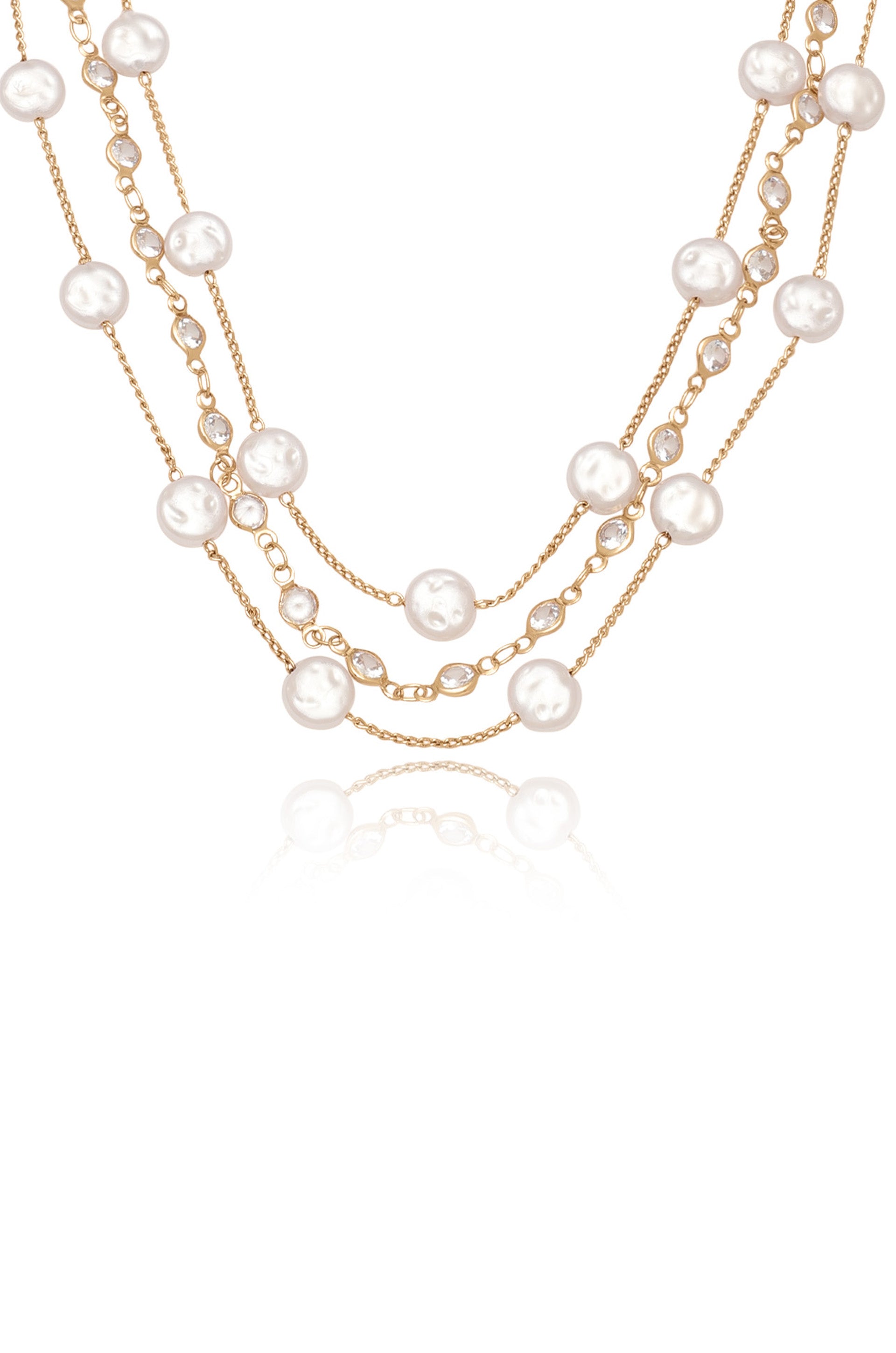 Dressed in Freshwater Pearls Layered 18k Gold Plated Necklace close