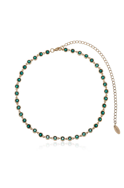 Crystal Disc and 18k Gold Plated Link Necklace in green