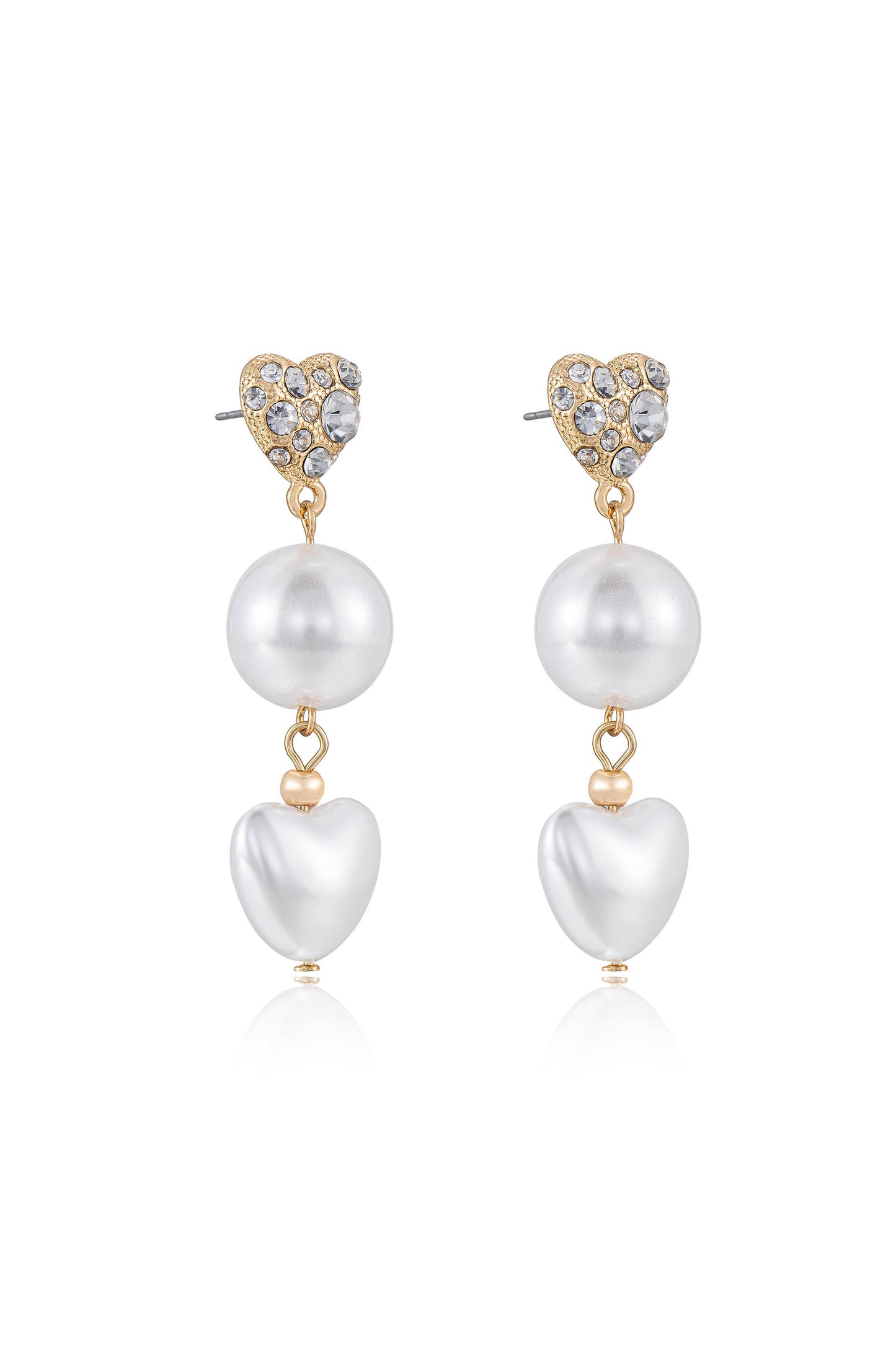 Love to Love Crystal and Pearl 18k Gold Plated Drop Earrings side view
