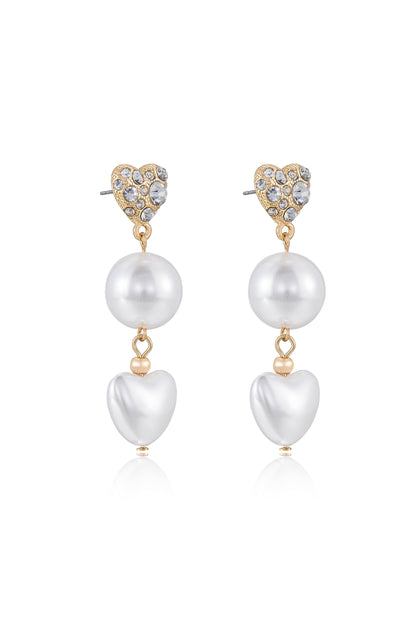Love to Love Crystal and Pearl 18k Gold Plated Drop Earrings side view
