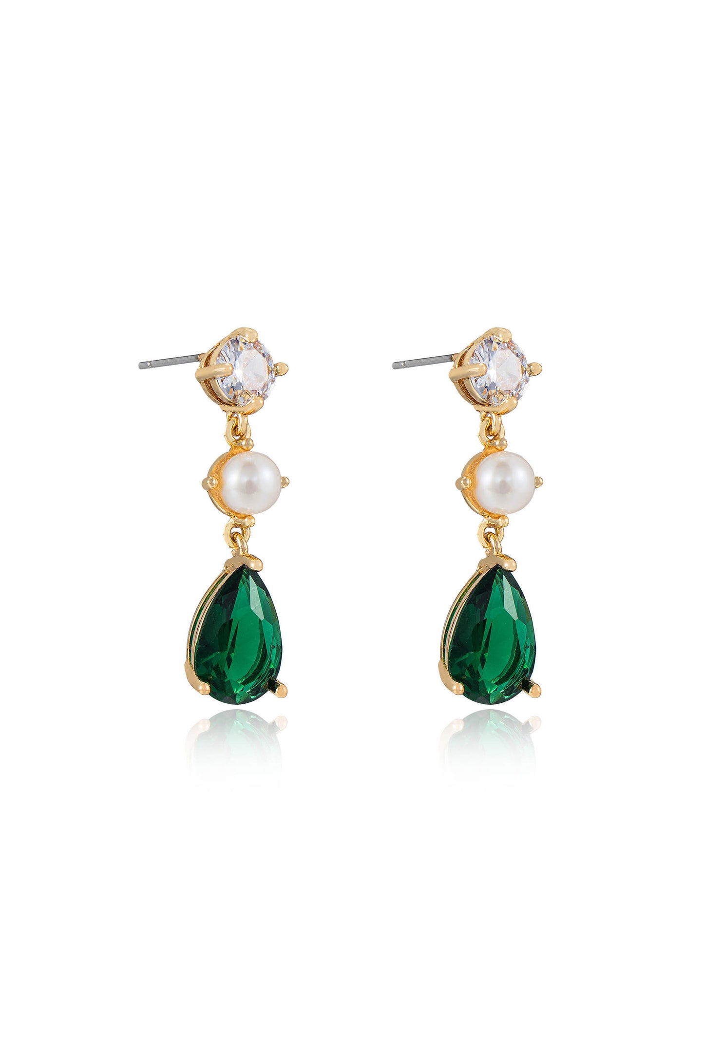 Private Soiree 18k Gold Plated Emerald Dangle Earrings side