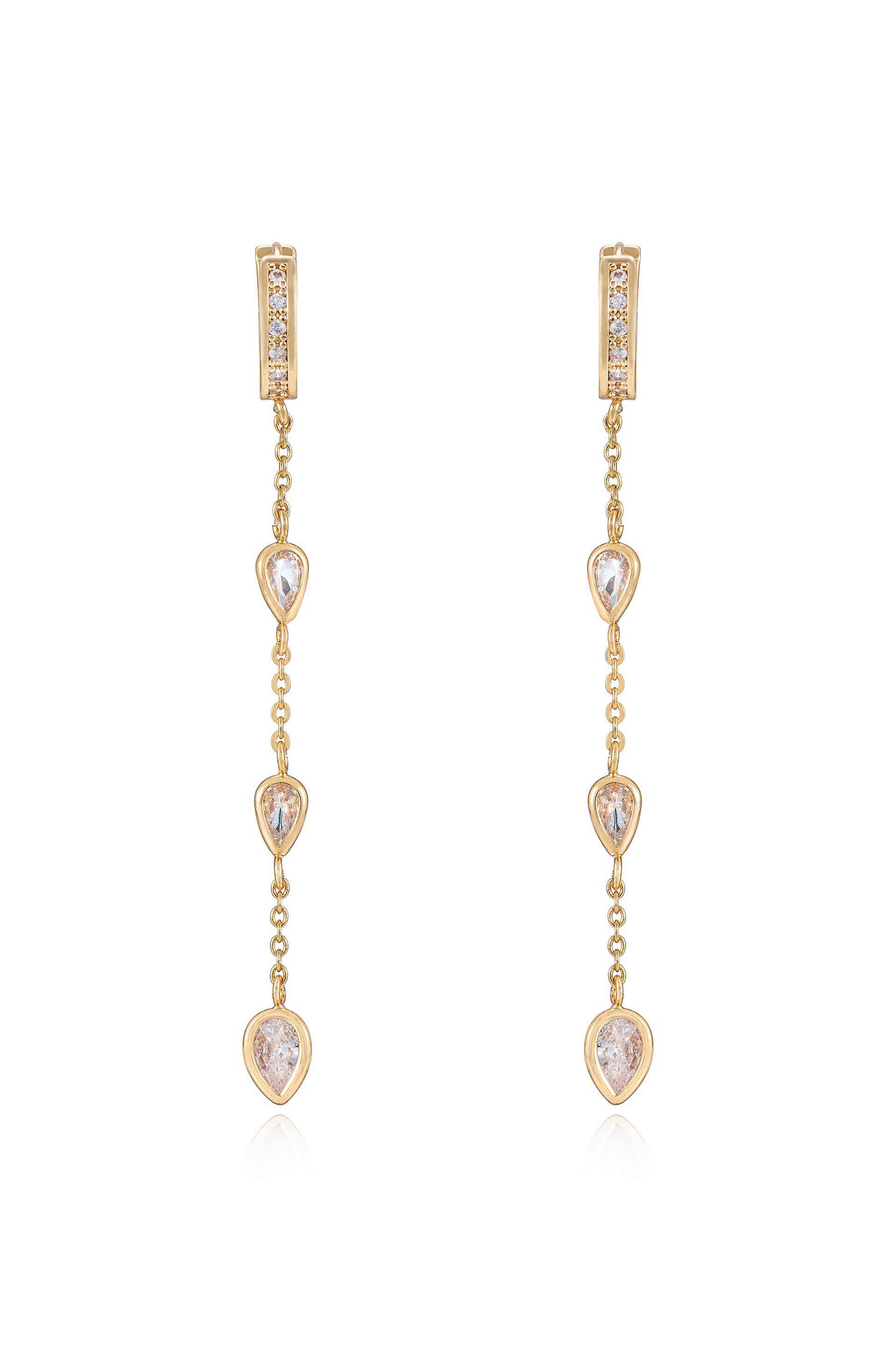 Bezel Crystal Huggie Hoop 18k Gold Plated Dangle Earrings front