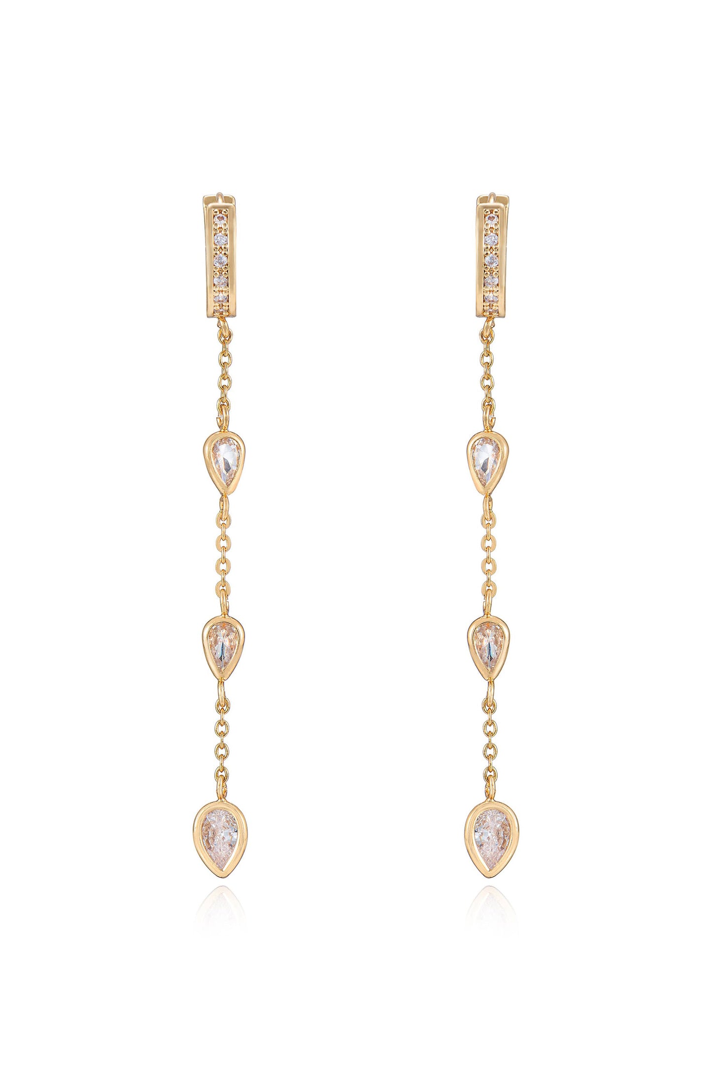 Bezel Crystal Huggie Hoop Dangle Earrings front