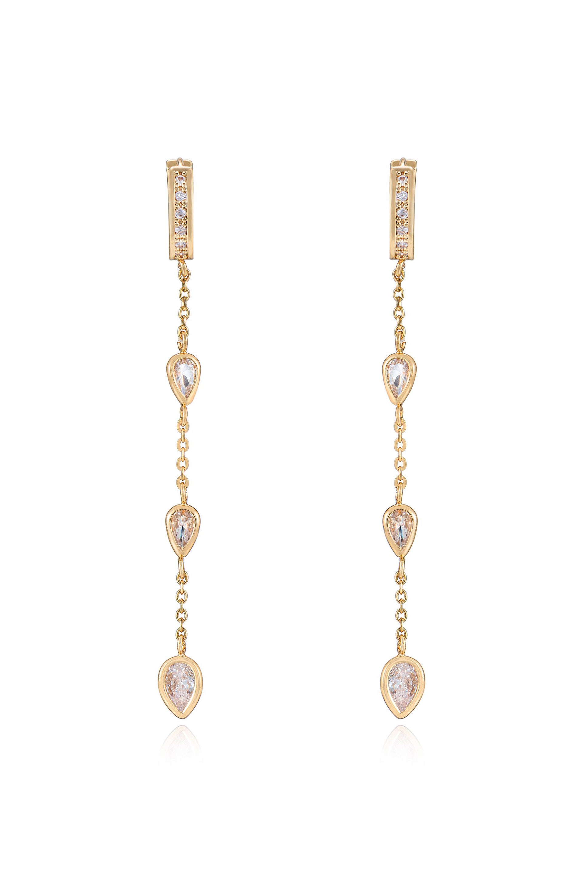 Bezel Crystal Huggie Hoop Dangle Earrings front