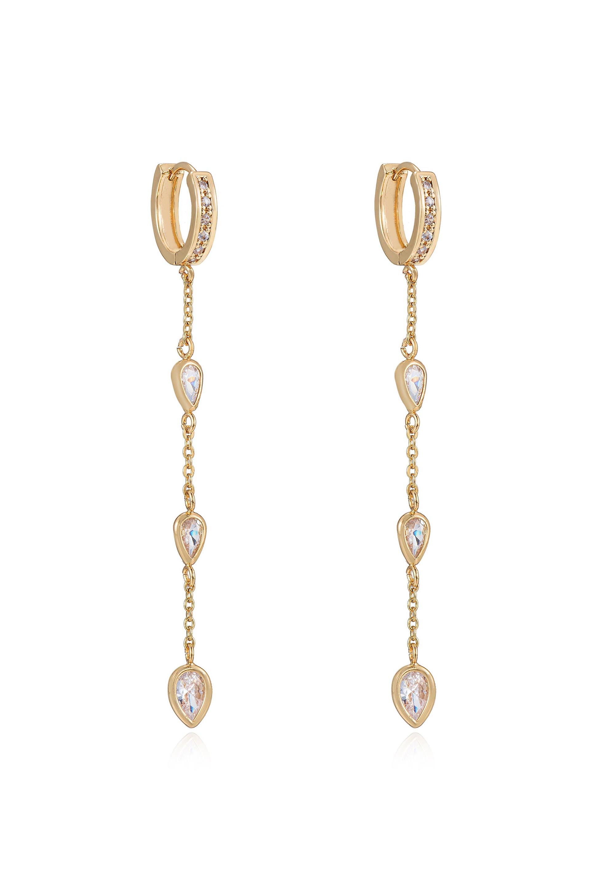 Bezel Crystal Huggie Hoop 18k Gold Plated Dangle Earrings side