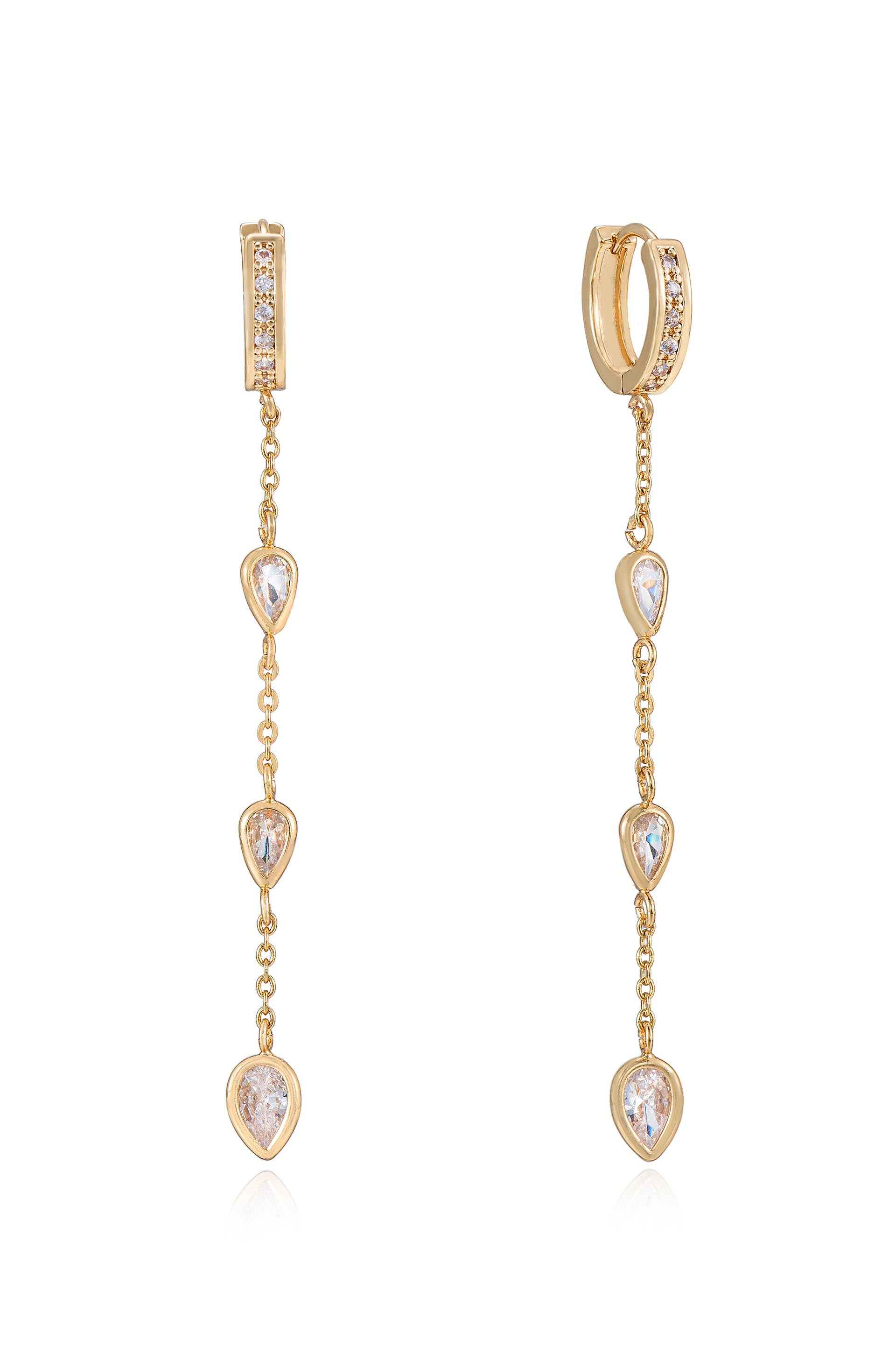 Bezel Crystal Huggie Hoop 18k Gold Plated Dangle Earrings