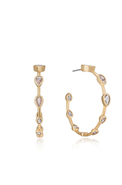 Beauty Bezel Crystal 18k Gold Plated Hoop Earrings