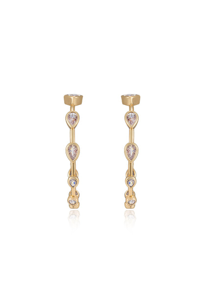 Beauty Bezel Crystal 18k Gold Plated Hoop Earrings front