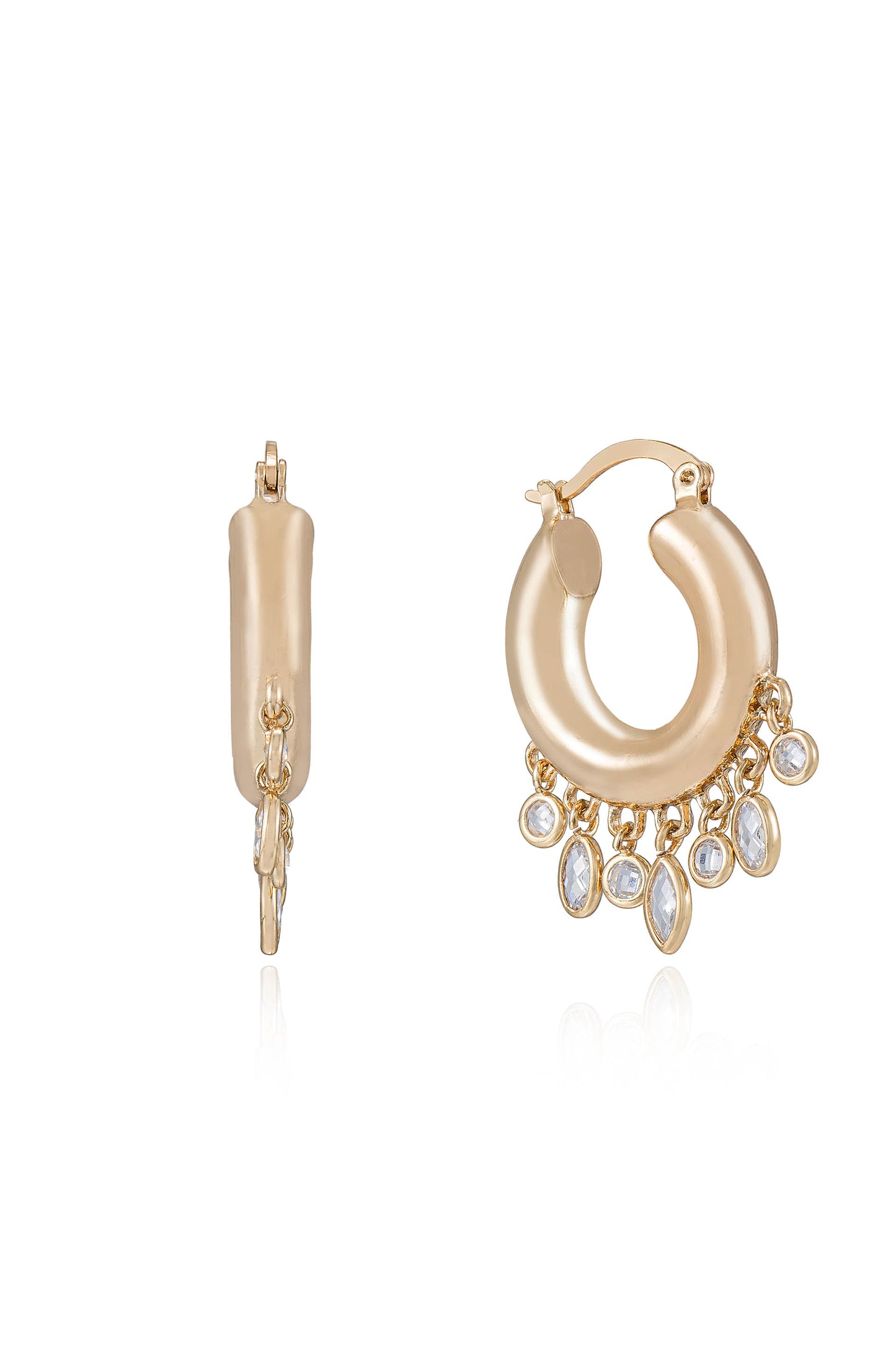 Shaker Bezel Crystal Huggie 18k Gold Plated Hoop Earrings