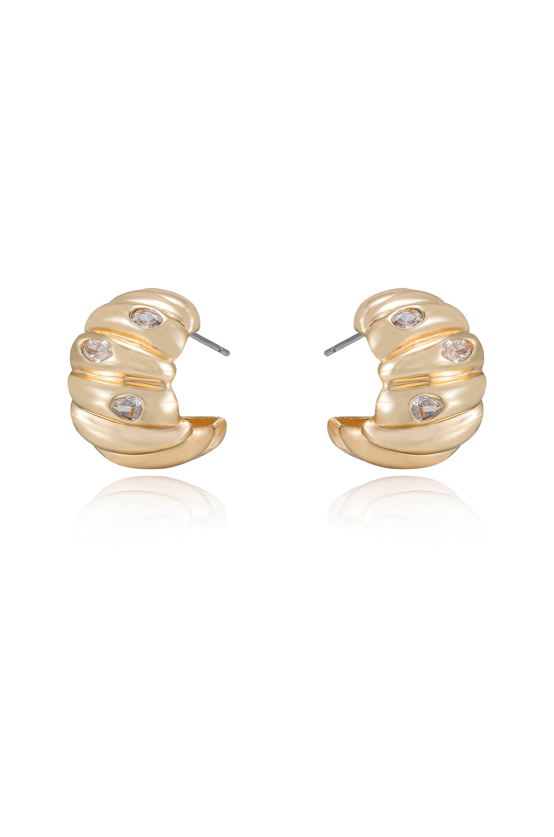 Bezel Crystal Crescent Huggie Hoops side